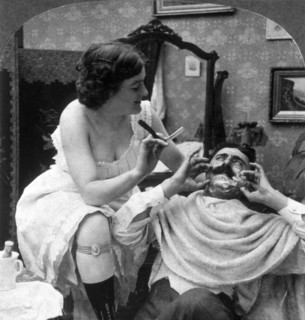 New Woman Barber, Single Image of Stereo Card, circa 1900