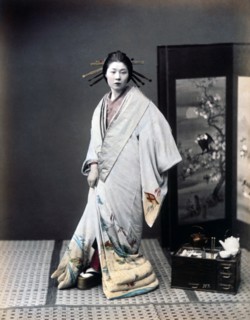 Japanese Woman Portrait, Hand Colored Albumen Photograph, circa 1870