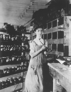 Woman Working in Shoe Factory, circa 1895