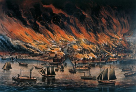 The Great Fire at Chicago, Currier & Ives, Lithograph, October 8, 1871