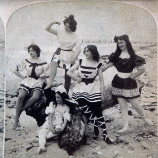 Five Women at Beach USA, Stereo Single Image of Stereo Card, circa 1897