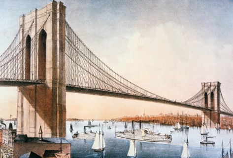 Brooklyn Bridge, Currier & Ives, Lithograph, circa 1881