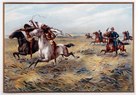 U.S. Cavalry Pursuing Native Americans, Lithograph, circa 1899
