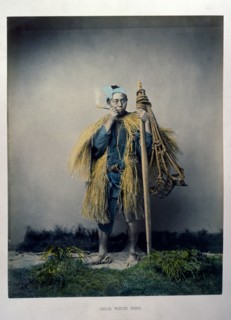 Japanese Coolie in Winter Dress, Hand-Colored Albumen Photograph, circa 1870