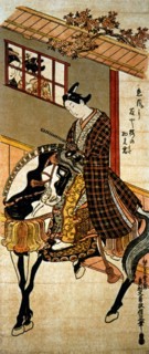 Young Japanese Samurai on Horseback, Okumura Masanobu, Woodblock Print, 1745