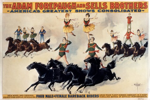 Acrobats Riding Horses, Forepaugh & Sells Bros. Circus, Poster, circa 1899