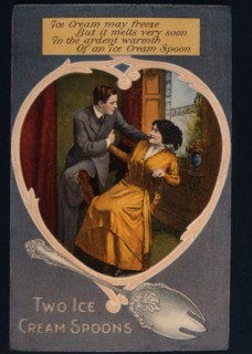 Romantic Couple, Two Ice Cream Spoons, Postcard, circa 1914