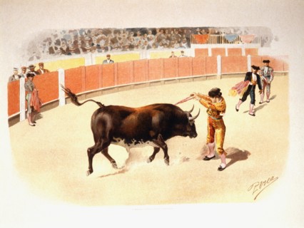 Quiebro de Banderillear, Bull Fighting, Chromolithograph, 1900