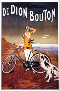Woman With Bicycle and Dog on Beach, Advertisement for De Dion Bouton Cycles, 1925