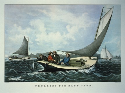 Trolling for Blue Fish, Currier & Ives, Lithograph, 1866