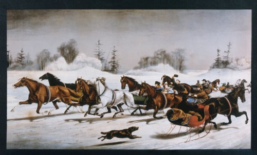 Horse-Drawn Sleighs, "Trotting Cracks", Currier & Ives, Lithograph, 1858