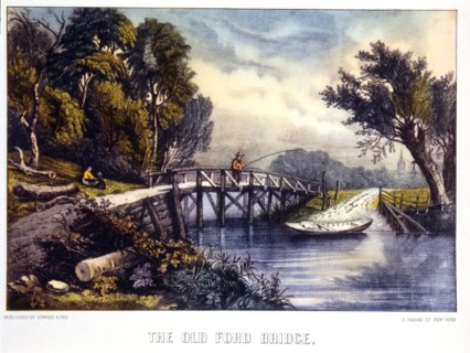 Old Ford Bridge, Currier & Ives, Lithograph
