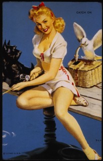 Woman Fishing on Dock, "Catch On", Mutoscope Card, 1940's