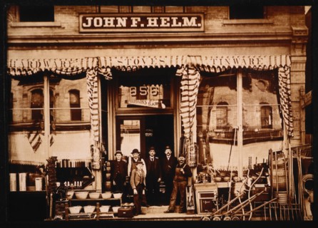 Group of Men Standing in Front of Hardware Store, circa 1910