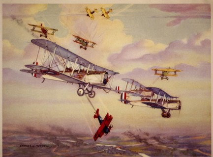 American 8th US Observation Squadron Flying De Havilland 4's Attacked by German Fokker D-7's, circa 1917