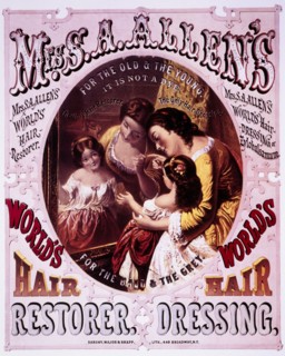 Mother and Daughter Portrait, Mrs. A. Allen's World's Hair Restorer, Hair Dressing, Trade Card, 1860