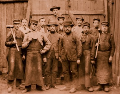 Group of Workers, Four Holding Sledgehammers, Albumen Photograph, circa 1880