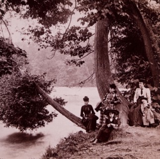 Group of Women and Children Relaxing by River, USA, Albumen Photograph, 1898