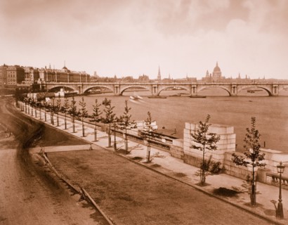 View of River Thames and Bridge, London, England, United Kingdom, 1890