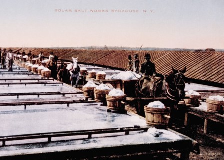 Salt Sheds and Solar Evaporation Method, Salt Industry, Syracuse, New York, USA, Hand-Colored Photograph, circa 1908