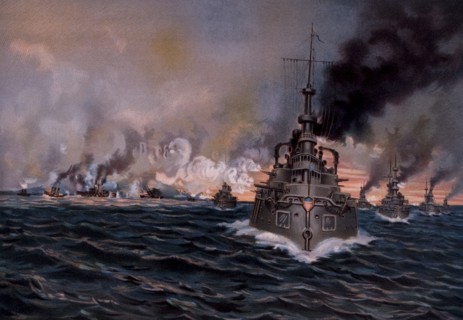 Naval Battle of Santiago Bay, Cuba, Between Spain and United States During Spanish-American War, 1898