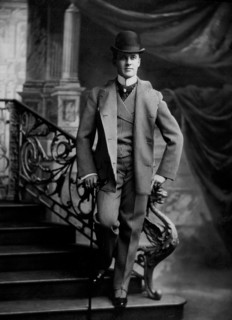 Dapper Man in Bowler Hat With Cane, Portrait, circa 1900