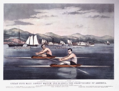 Great Five Mile Rowing Match for $4000 and the Championship of America, Hudson River, New York, Currier & Ives, Lithograph, circa 1867