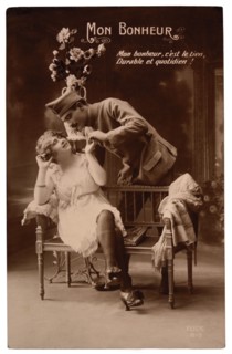 World War I French Poster, A French Soldier and his Sweetheart, Mon Bonheur, circa 1914