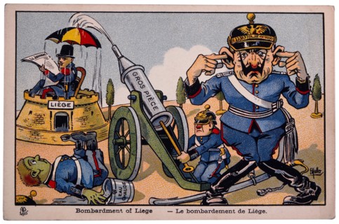 World War I French Satirical Card, Bombardment of Liege, circa 1918