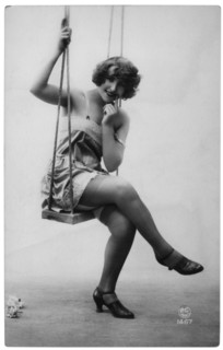 French Lingerie Model Seated on Swing, circa 1920