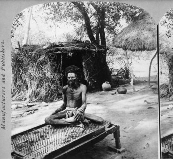 Hindu Fakir Sitting on Bed of Needles, India, Single Image of Stereo Card, circa 1901