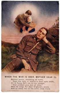 World War I Poster, English Soldier in France with Music Lyrics, When the War is Over Mother Dear, circa 1914