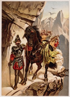 Hernando Pizarro Crossing the Andes, 1532, Chromolithograph, 1892