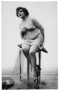 French Lingerie Model Sitting on Stool, circa 1920