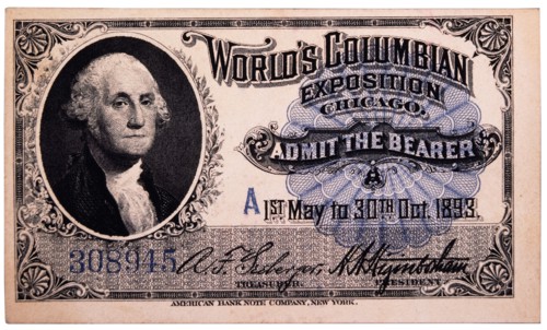 George Washington Engraving, Ticket to World's Columbian Exposition, Chicago, Illinois, 1893