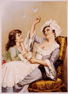 Mother and Daughter Blowing Bubbles, Lithograph, Gast Art Press, 1891