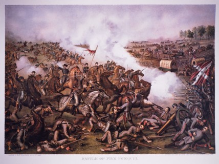 Battle of Five Forks, VA, The Charge of General Sheridan, April 1, 1865, Lithograph, Kurz & Allison, 1886