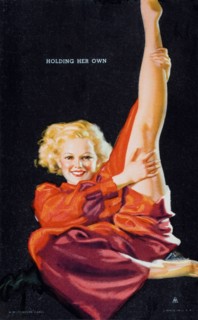 Sexy Woman Holding One Leg in Air, "Holding Her Own", Mutoscope Card, 1940's