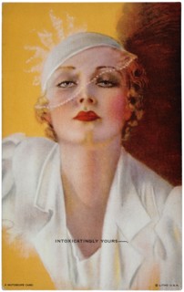 Sexy Woman Wearing White Veiled Hat, "Intoxicatingly Yours",  Mutoscope Card, 1940's
