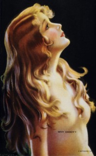 Sexy Nude Young Woman Portrait, "Why Daddy?", Mutoscope Card, 1940's