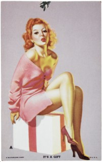 Sexy Woman Sitting on Gift Box, "It's a Gift", Mutoscope Card, 1940's