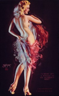 Sexy Woman Wearing Feather Costume, "I must Get my Wiggle On, My Number's Next", Mutoscope Card, 1940's