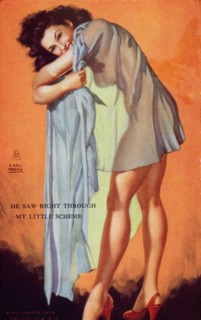 Sexy Woman Wearing See-Through Lingerie, "He Saw Right Through my Little Scheme", Mutoscope Card, 1940's