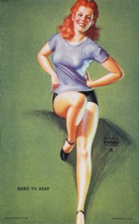 Sexy Woman Wearing Shorts and Tee Shirt, "Hard to Beat", Mutoscope Card, 1940's