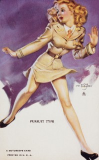 Sexy Woman Running in Officer's Uniform, "Pursuit Type", Mutoscope Card, 1940's