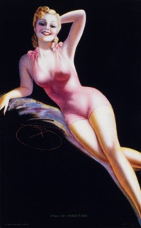 Sexy Woman in Pink Bathing Suit, "Pink of Condition" Mutoscope Card, 1940's