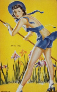 Sexy Woman Gardening, "What Hoe", Mutoscope Card, 1940's