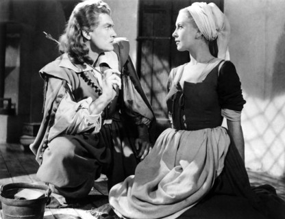 Josette Day and Jean Marais on-set of the Film, Beauty and the Beast (aka La Belle et la Bete), 1946