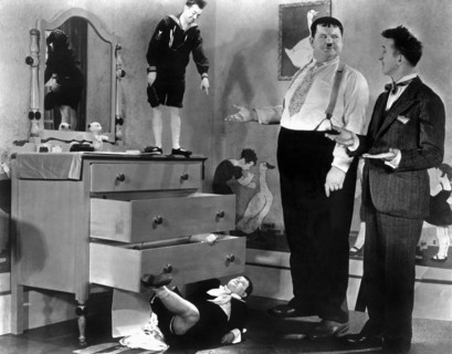 Stan Laurel and Oliver Hardy on-set of the Film, Brats, 1930