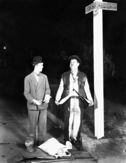 Stan Laurel and Oliver Hardy on-set of the Film, Habeas Corpus, 1928